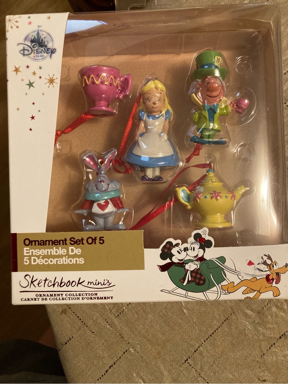 Disney Alice in Wonderland Sketchbook Mini’s Set of 5 Ornaments New in Box